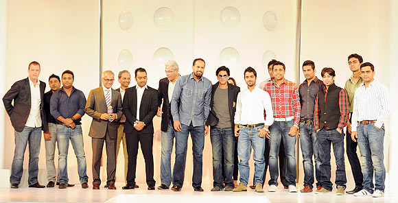 Team owner Shah Rukh Khan with KKR team and management