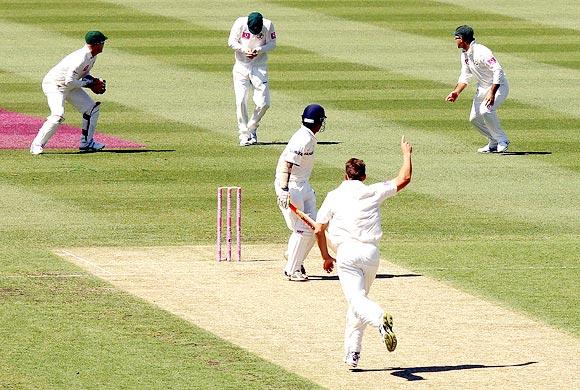 Gautam Gambhir is caught at first slip by Michael Clarke off James Pattinson