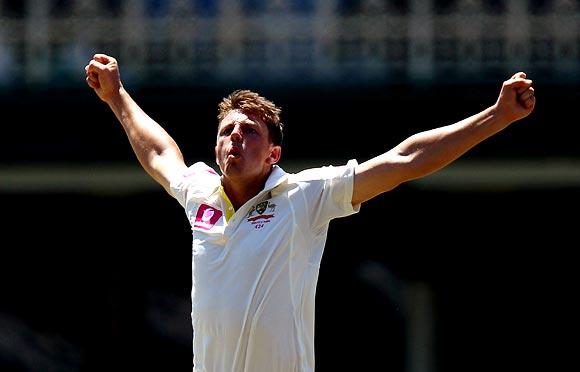 James Pattinson celebrates after dismissing Sachin Tendulkar