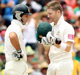 Ponting and Clarke during the course of their record partnership