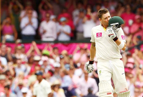 Michael Clarke kisses his helmet after scoring a triple hundred in Sydney