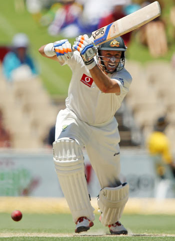Michael Hussey bats during day two