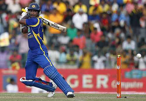 Kumar Sangakkara plays a shot during the third One-day in Colombo