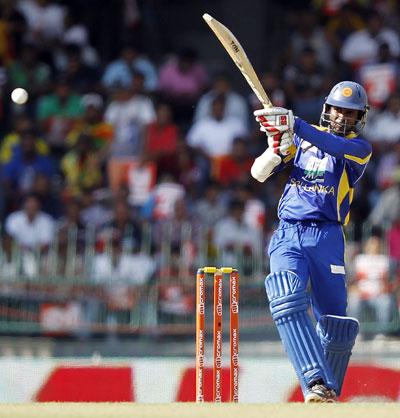 Sri Lanka's Upul Tharanga plays a shot during the fourth One-Day International match against India in Colombo