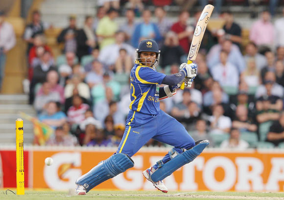 Tillakaratne Dilshan of Sri Lanka bats during the second One Day International Final series match between Australia and Sri Lanka at Adelaide Oval