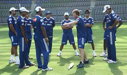 Mumbai Indians players during practice session at the Wankhede