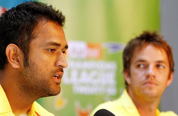 Albie Morkel (right) with Mahendra Singh Dhoni