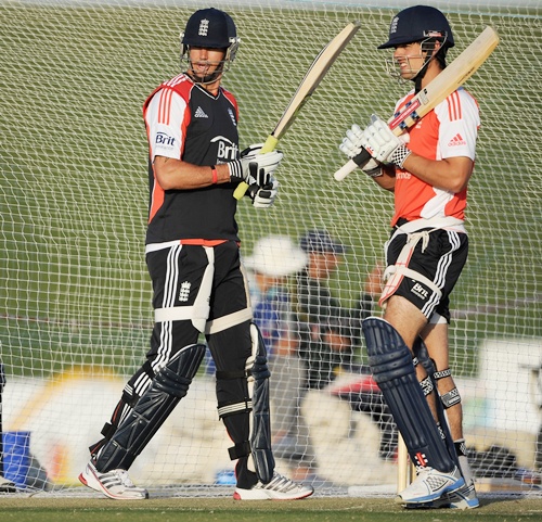 Kevin Pietersen and Alastair Cook of England