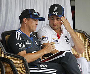 England's captain Alastair Cook (right) and team coach Andy Flower