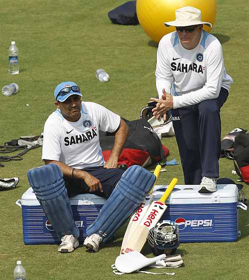 Virender Sehwag with India coach Duncan Fletcher