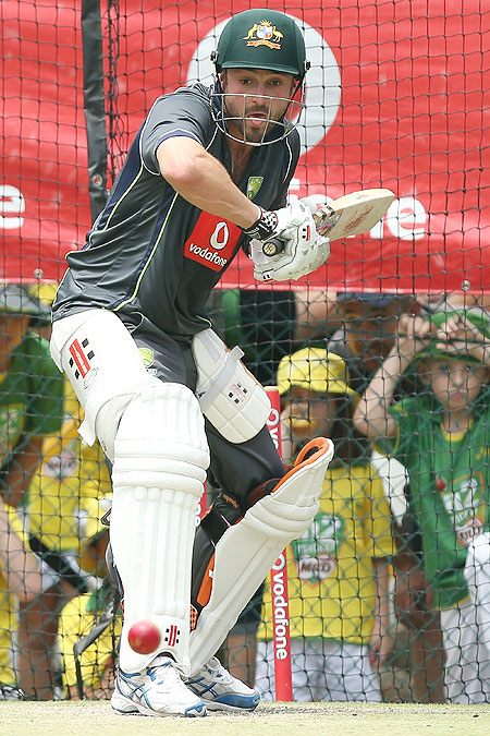 Ed Cowan bats during an Australian nets session at The Gabba on Wednesday