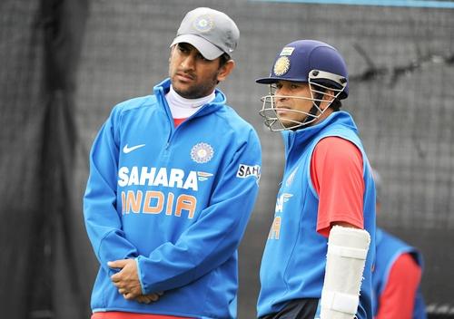 MS Dhoni with Sachin Tendulkar