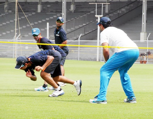 India A players at a practice session at the Brabourne stadium on Monday
