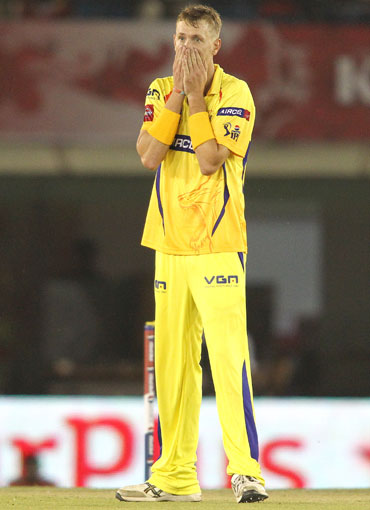 Chris Morris of Chennai Super Kings reacts after a dropped catch