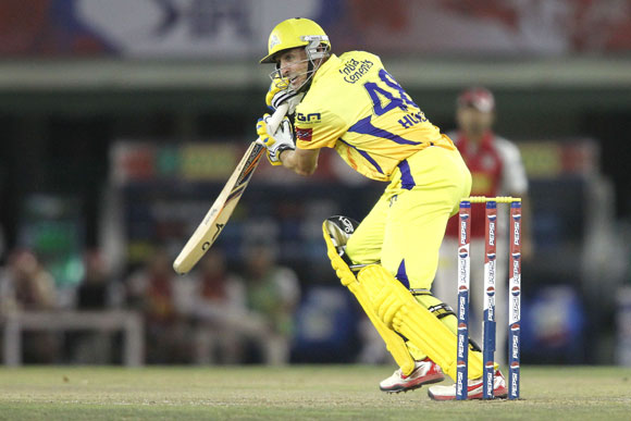 Michael Hussey of Chennai Super Kings looks for a run