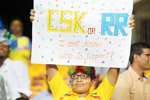A supporter in the stands during the match between Chennai and Rajasthan on Monday
