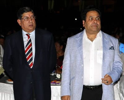 N Srinivasan (left) with Rajeev Shukla