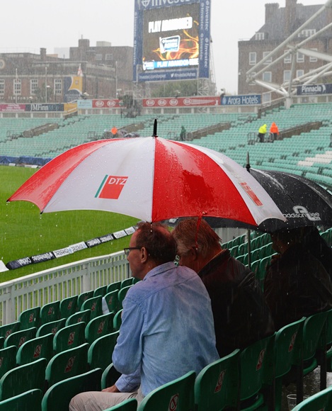 The big screen informs spectators that play is abandoned for the day