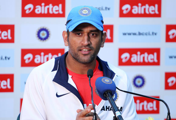 MS Dhoni of India addresses the media in the post match press conference
