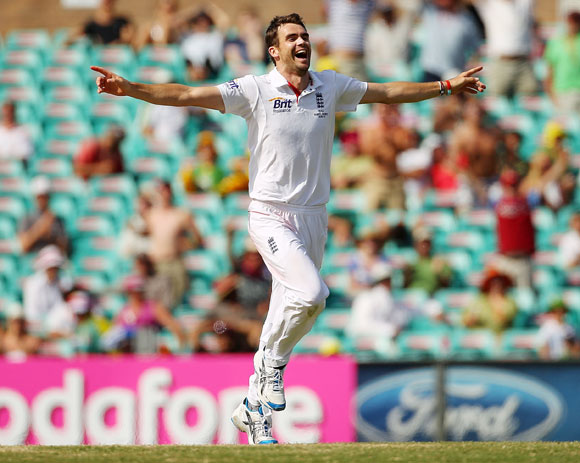 James Anderson of England celebrates a wicket