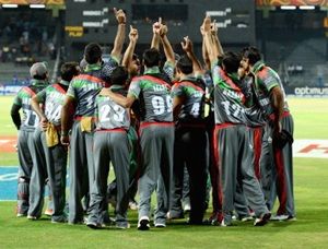 The Afghanistan team gets into a huddle ahead of the ICC World Twenty20 2012: Group A match between India and Afghanistan at R. Premadasa Stadium on September 19, 2012 in Colombo