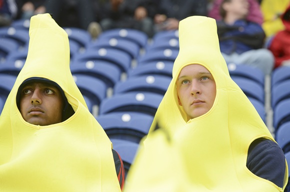 Fans dressed as bananas wait for the start of the ICC Champions Trophy group A match between England and New Zealand