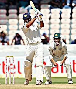 M S Dhoni in action on Day 3