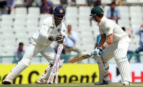Michael Clarke is stumped by MS Dhoni