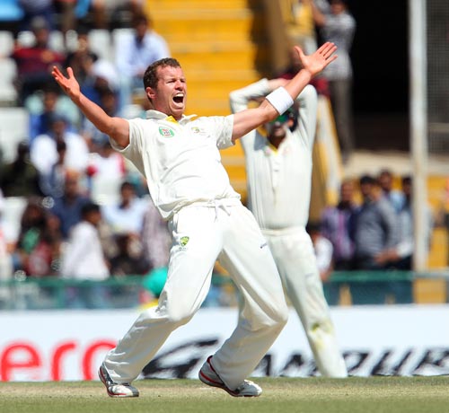 Peter Siddle celebrates after picking up a wicket