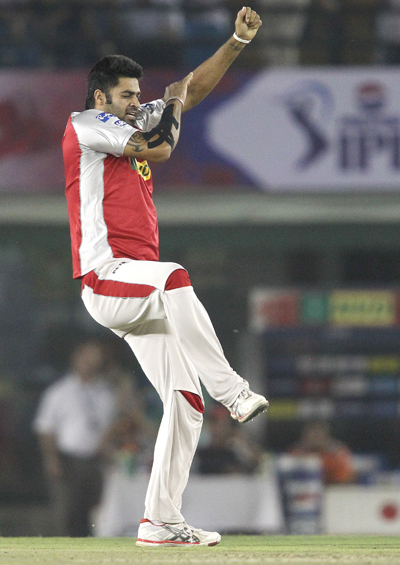 Manpreet Gony of Kings XI Punjab celebrates after bowling Chris Gayle of the Royal Challengers Bangalore