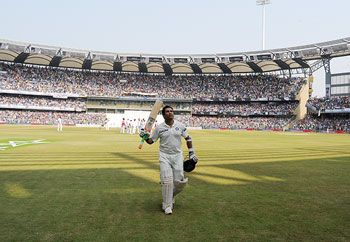 Sachin Tendulkar walks off the field after his dismissal on Friday