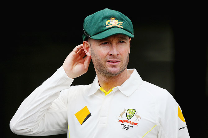 Michael Clarke of Australia looks on during an Ashes captain's photocall at The Gabba in Brisbane on Wednesday