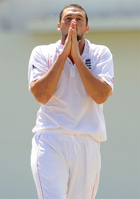 England's Steve Harmison gestures in frustration