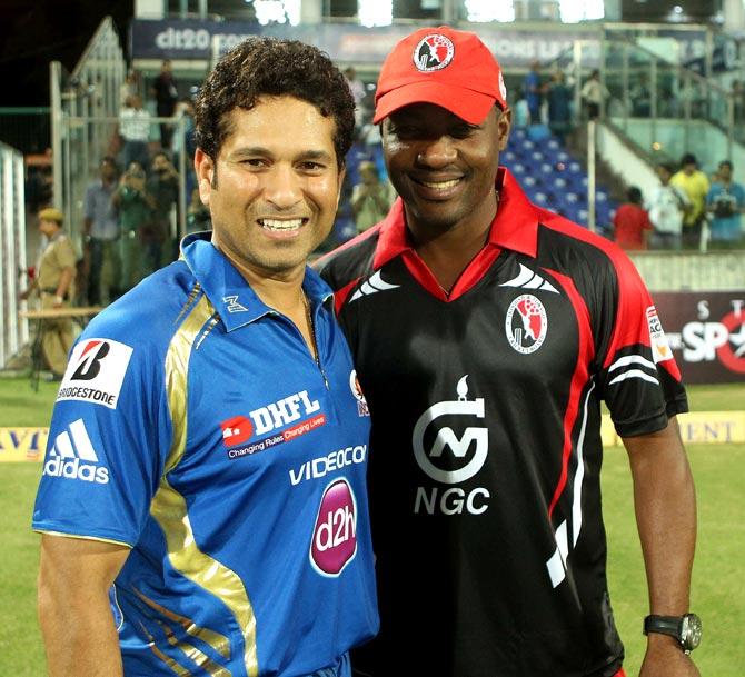 Brian Lara (right) with Sachin Tendulkar