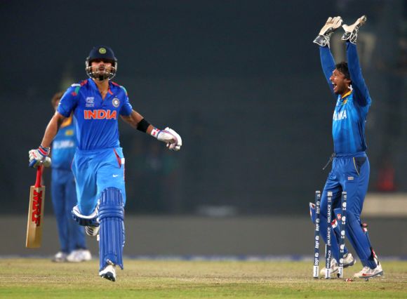 Virat Kohli is dismissed off the final ball off the Indian innings in the Sunday's final against Sri Lanka.