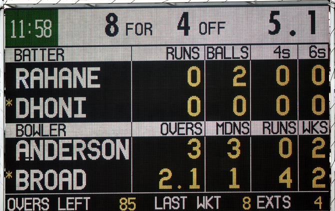 The scoreboard on Day 1 of the fourth Test at Old Trafford
