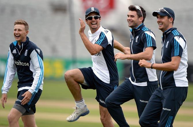 England's players during a nets session at Old Trafford