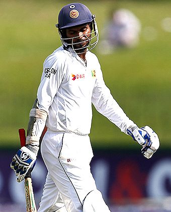 Sri Lanka's Upul Tharanga reacts as he walks off the field after being dismissed by Pakistan's Wahab Riaz (not pictured) during the first day of the second and final Test in Colombo.