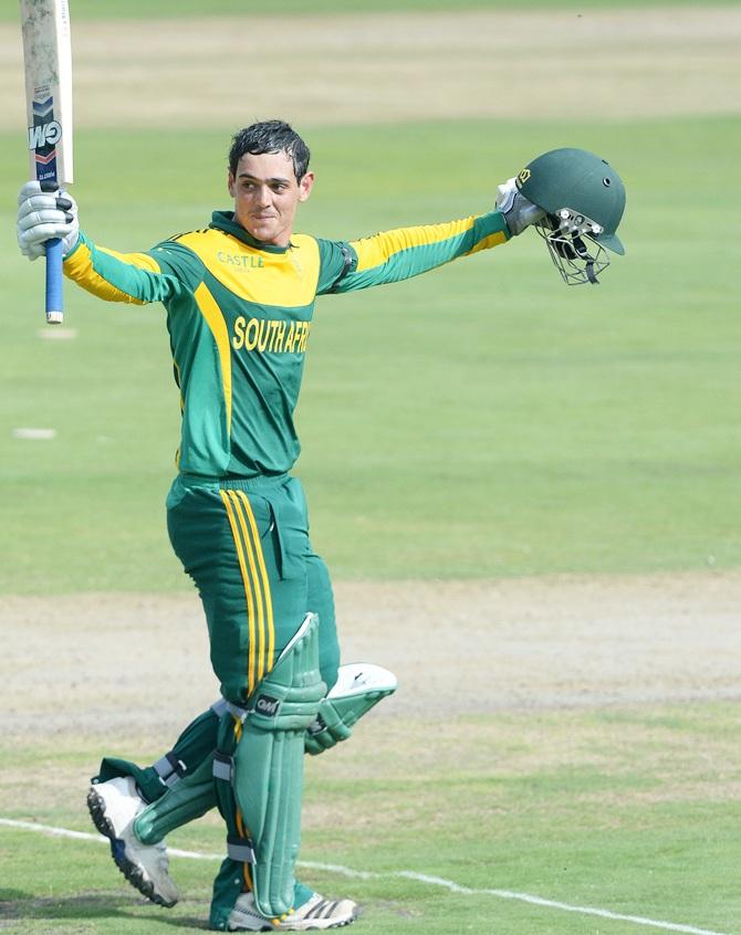 Quinton de Kock of South Africa celebrates