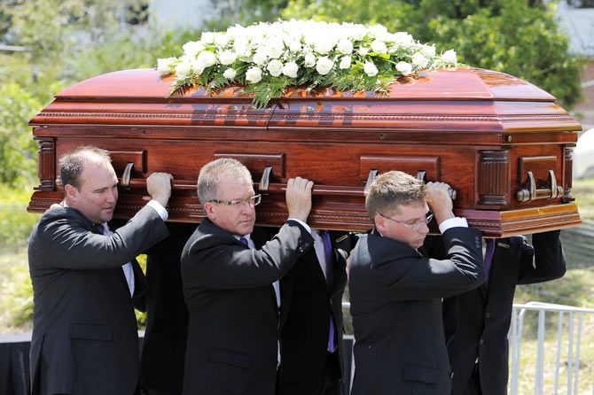 Phillip Hughes's casket arrives ahead of the Funeral Service in Macksville on Wednesday