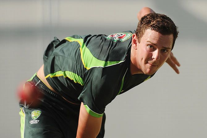 Josh Hazlewood at a training session in Gabba on Tuesday