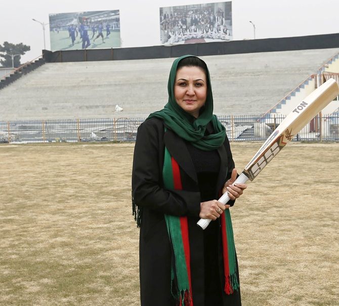 The founder of the national women's team, Afghan Diana Barakzai, poses for a picture at the Kabul   Cricket Stadium