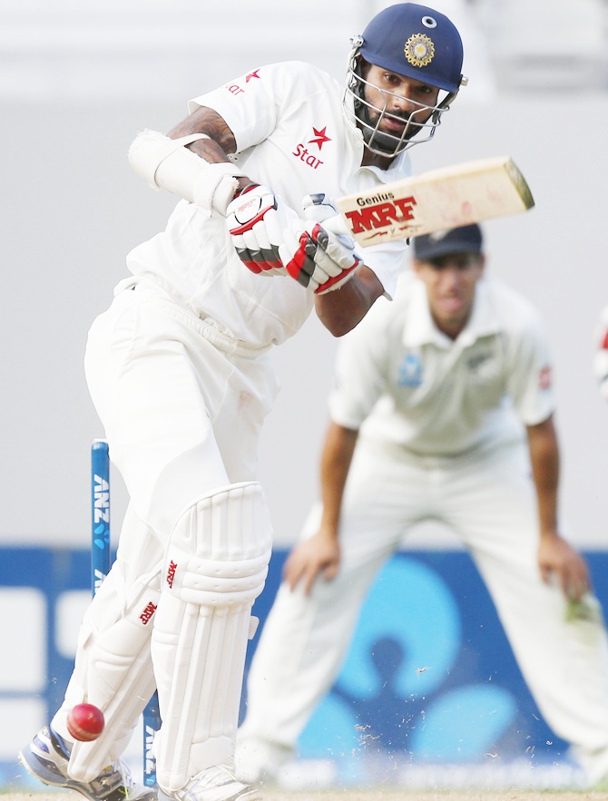 Shikhar Dhawan bats in the first Test