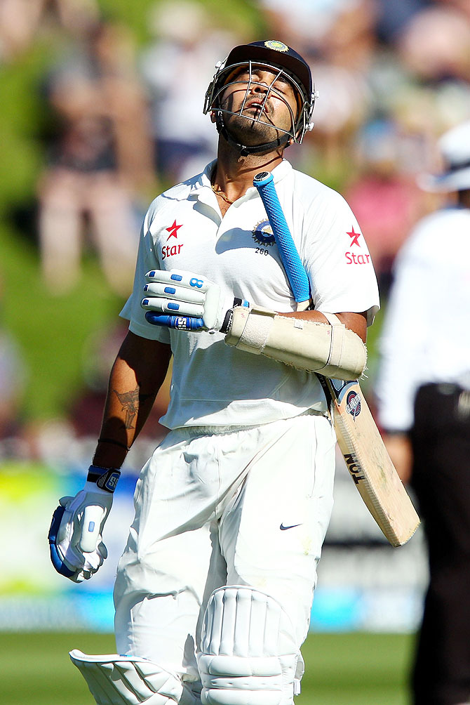 Murali Vijay shows his disappointment after being dismissed in the second Test at Wellington