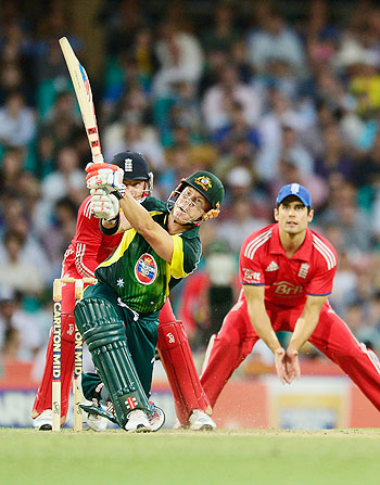 David Warner of Australia bats against England at the Sydney Cricket Ground in Sydney on Sunday