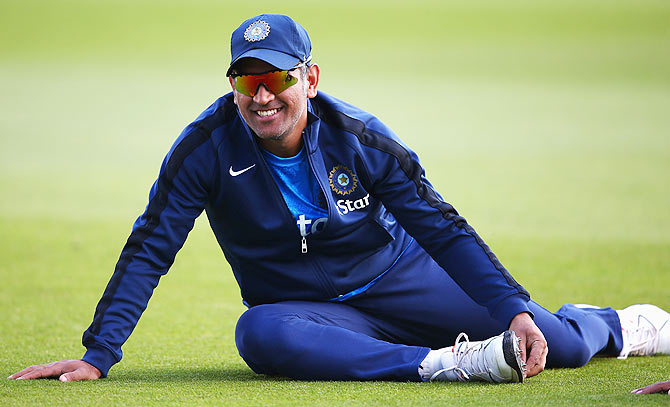 India captain MS Dhoni looks on during a India nets session at Trent Bridge in Nottingham on Monday