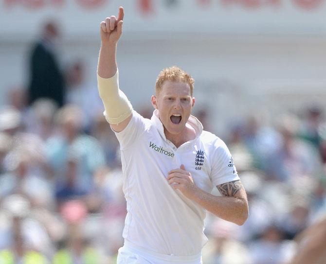 Ben Stokes of England celebrates dismissing Ravindra Jadeja of India