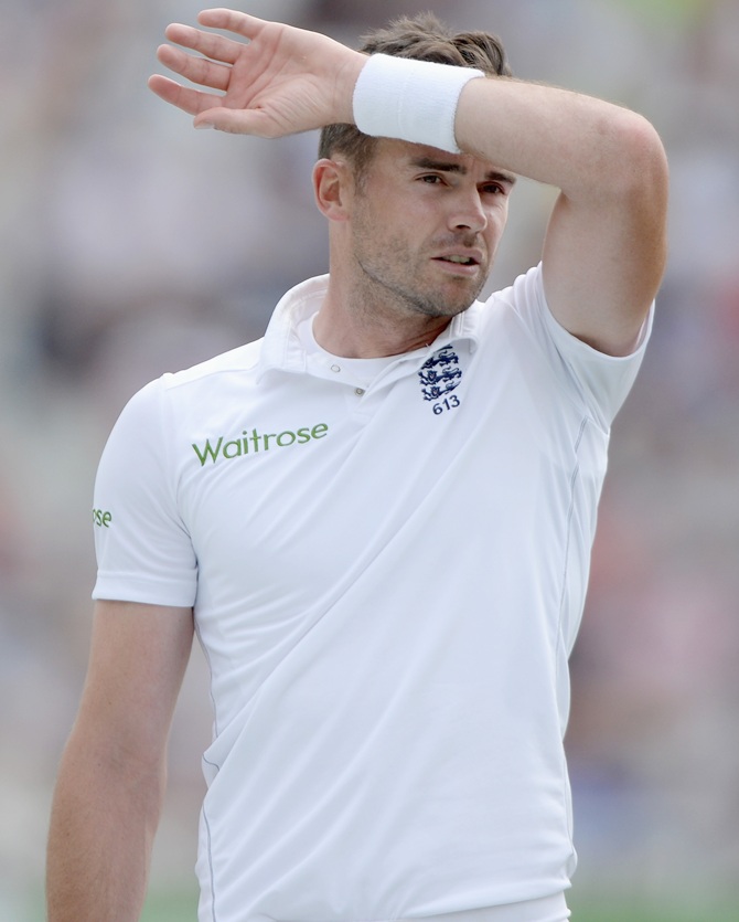 England bowler James Anderson reacts