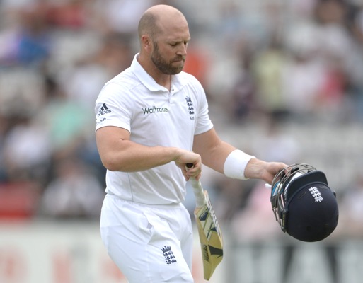 Matt Prior of England leaves the field after being dismissed by Ishant Sharma