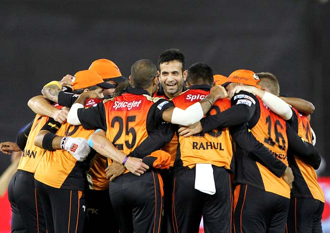 Sunrisers Hyderabad players celebrate victory